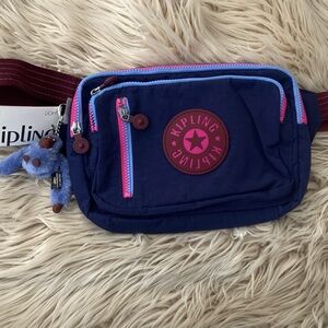 Kipling Navy Crossbody with Pink and Light Blue Trim